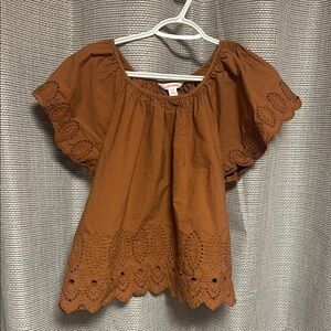 Brown Eyelet Off-Shoulder Top